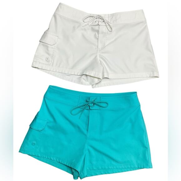 Jag Women's Beach Shorts Cargo Cover up White Teal Size Small - Picture 1 of 9